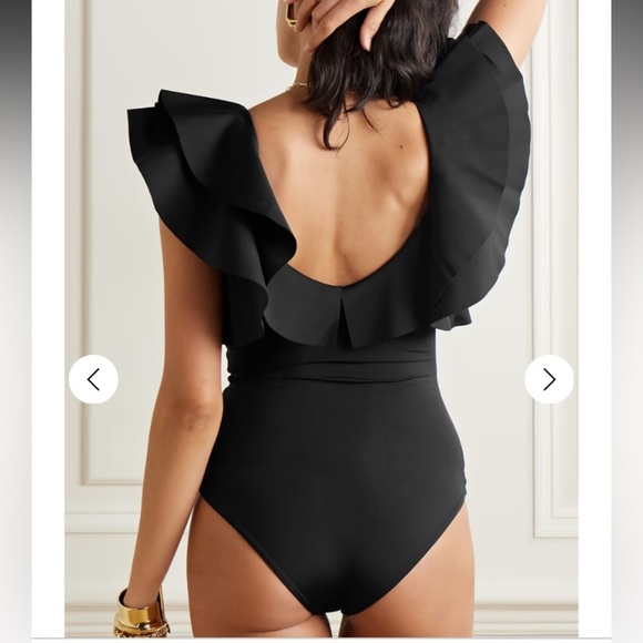 Maygel Coronel “Santa” one piece signature ruffle neck black swimsuit. One Size - Picture 7 of 10